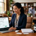 New wholesale customer completing digital onboarding form with progress bar on laptop