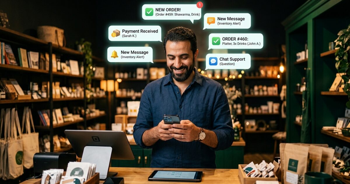 Small business owner receiving automated WhatsApp orders on his phone