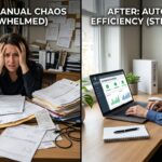 Before and after comparison of manual purchase order chaos versus automated PO system