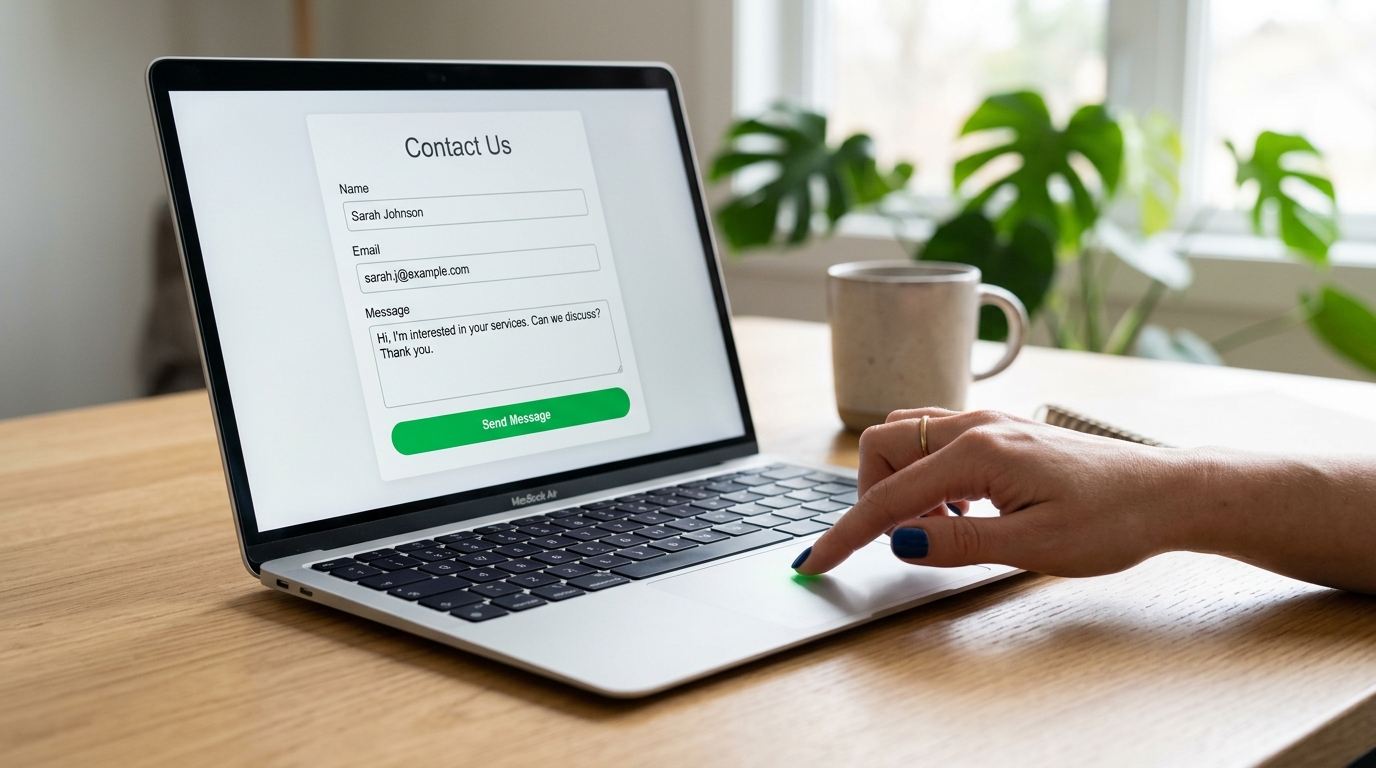 Short website contact form with three fields shown on a laptop screen before sending an enquiry